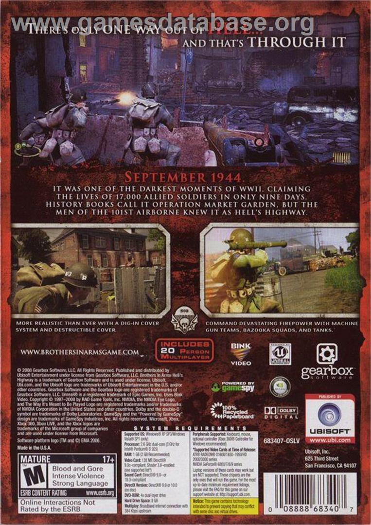 Brothers in Arms - Hell's Highway (Limited Edition) - Microsoft Windows - Artwork - Box Back