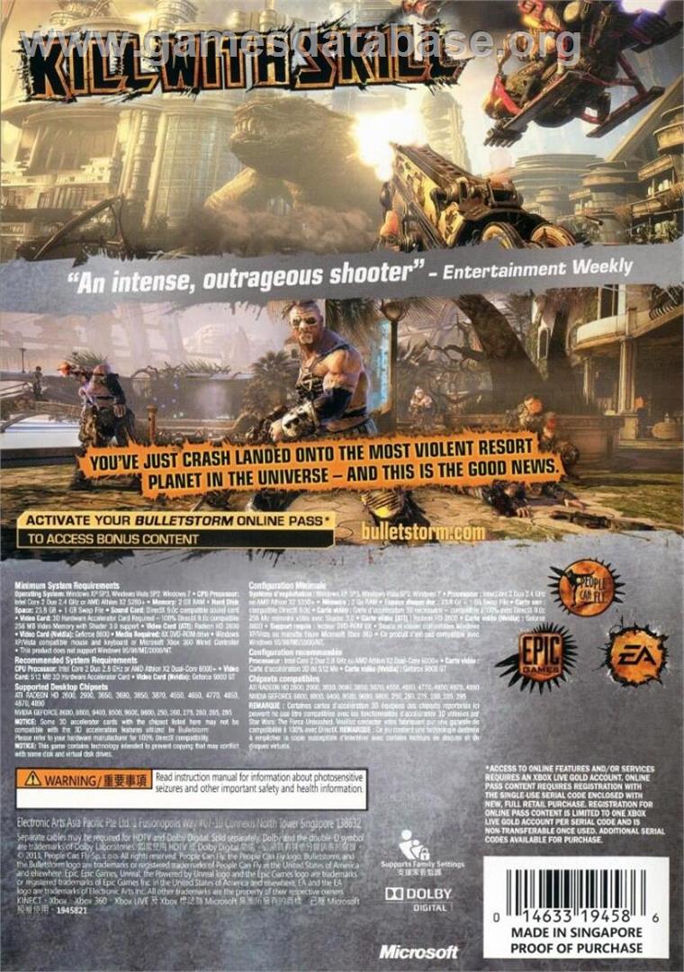 Bulletstorm - Microsoft Windows - Artwork - Box Back
