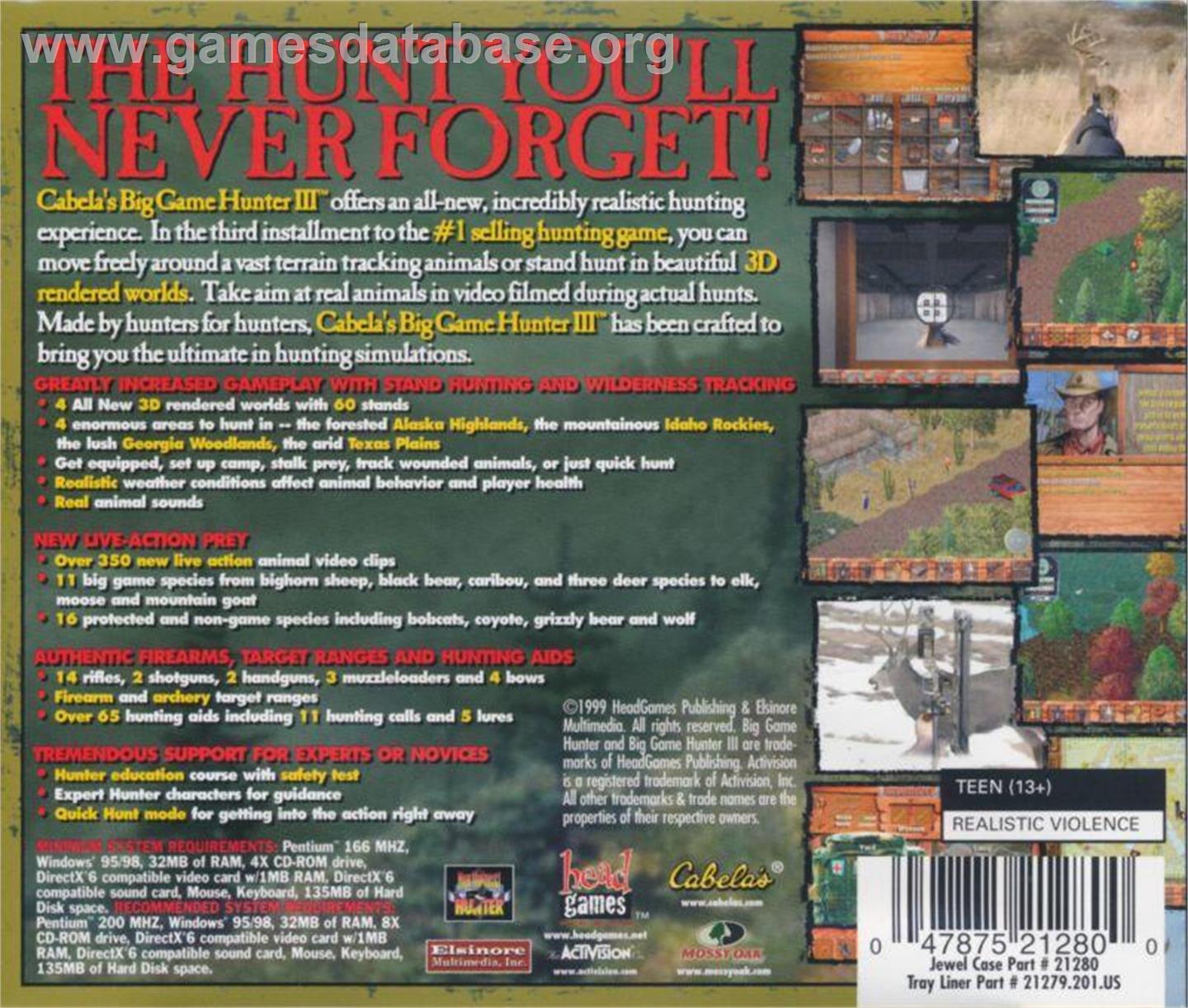 Cabela's Big Game Hunter 3 - Microsoft Windows - Artwork - Box Back