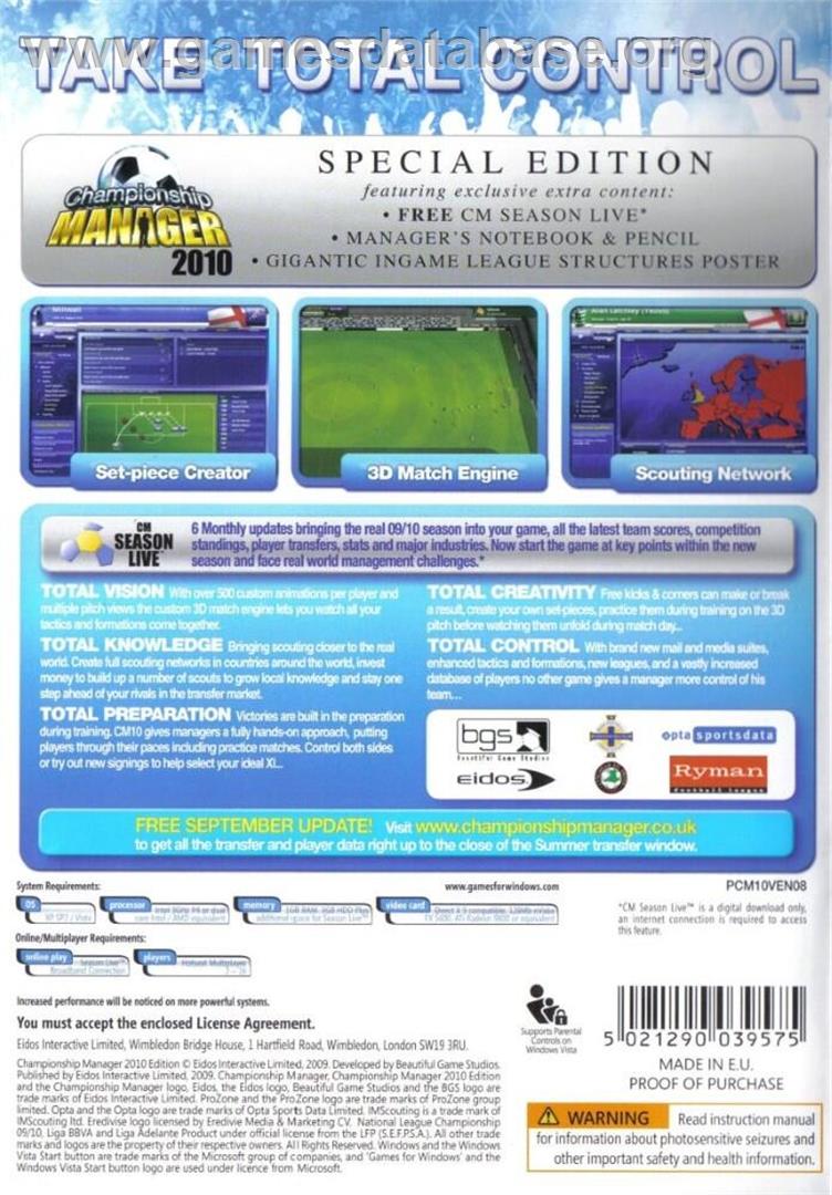 Championship Manager 2010 - Microsoft Windows - Artwork - Box Back