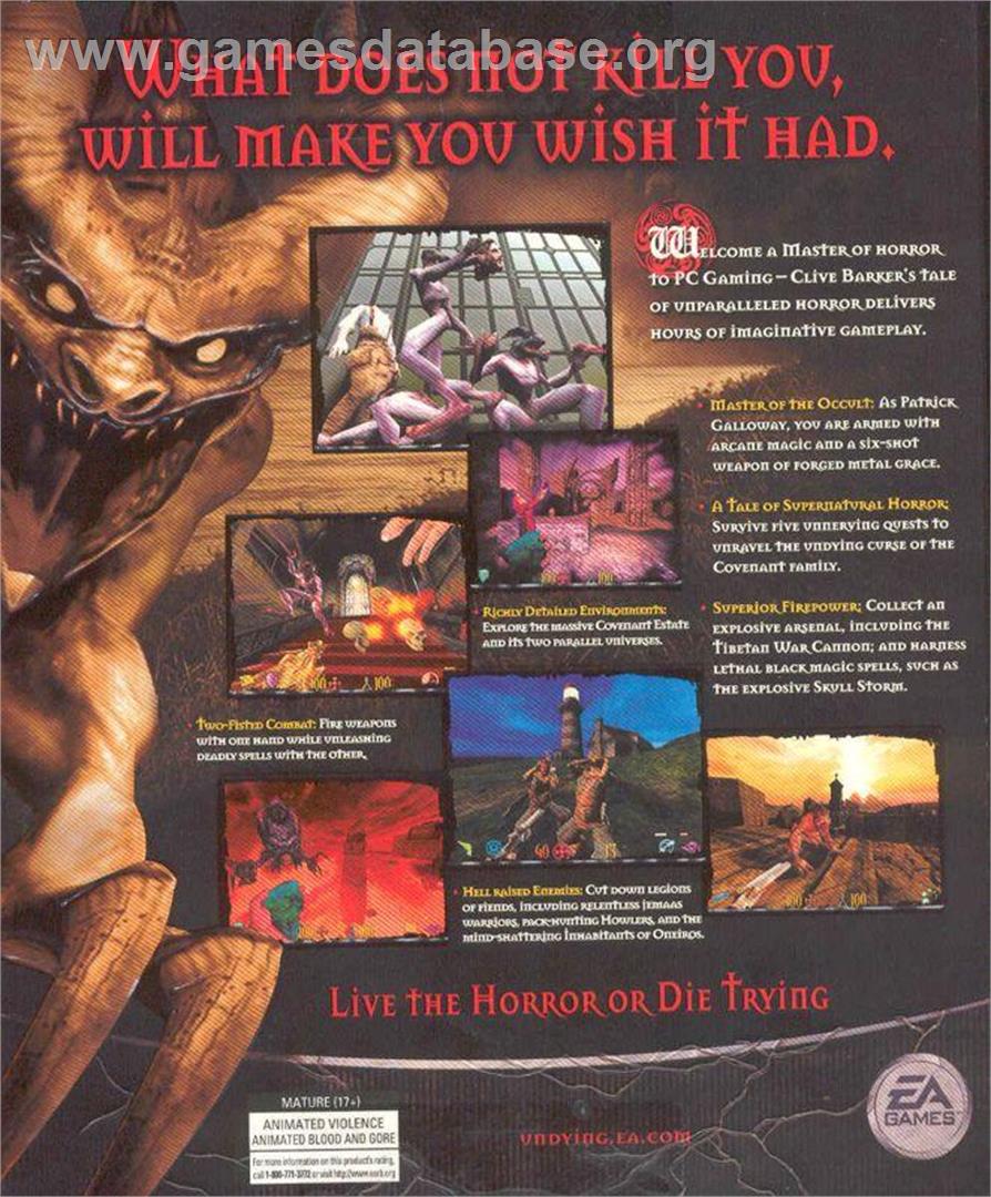 Clive Barker's Undying - Microsoft Windows - Artwork - Box Back