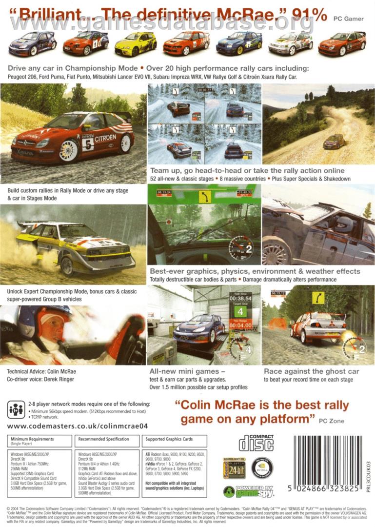 Colin McRae Rally 04 - Microsoft Windows - Artwork - Box Back