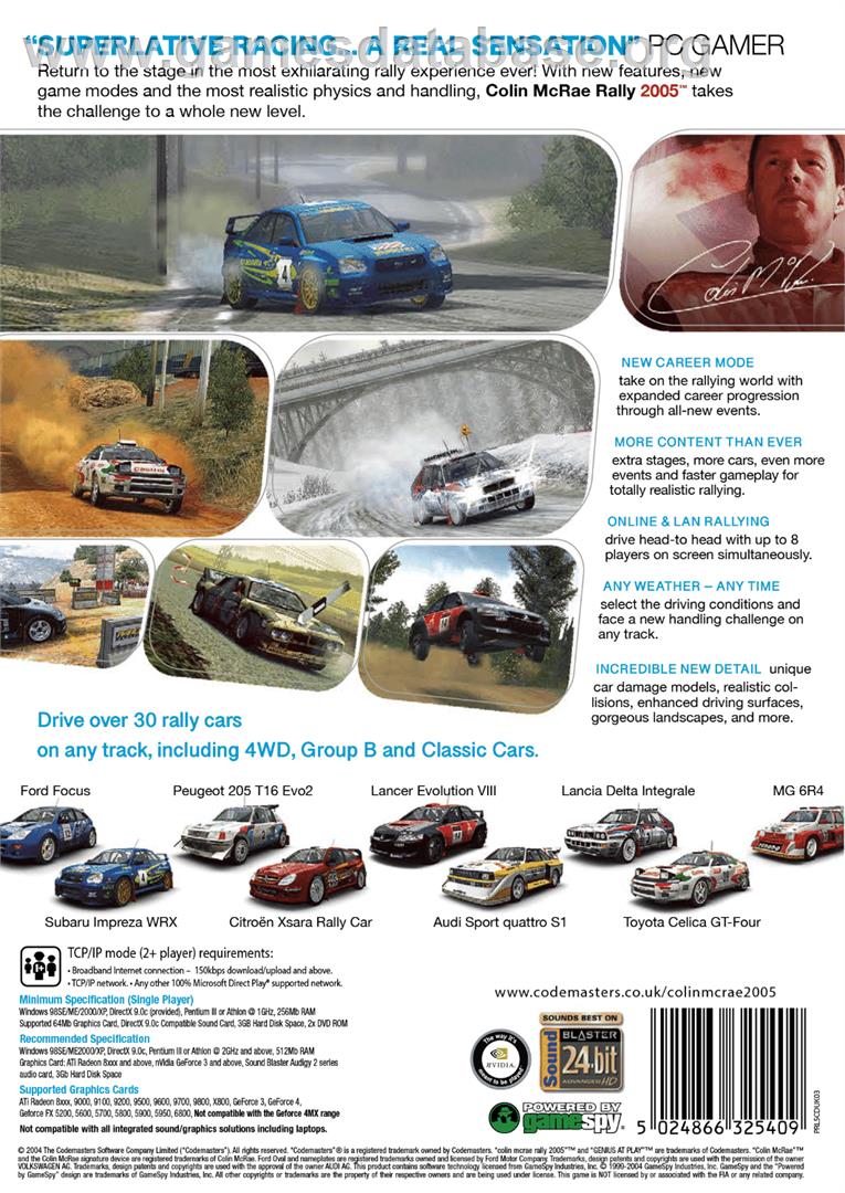 Colin McRae Rally 2005 - Microsoft Windows - Artwork - Box Back