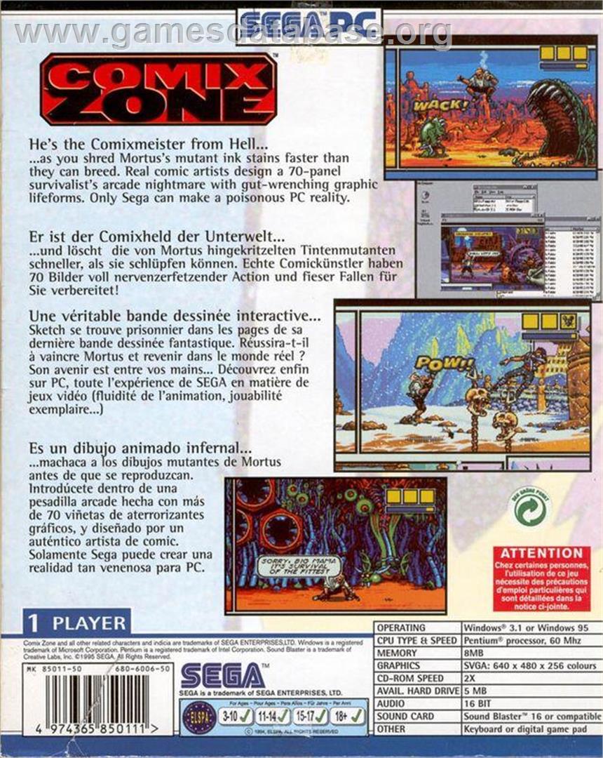 Comix Zone - Microsoft Windows - Artwork - Box Back