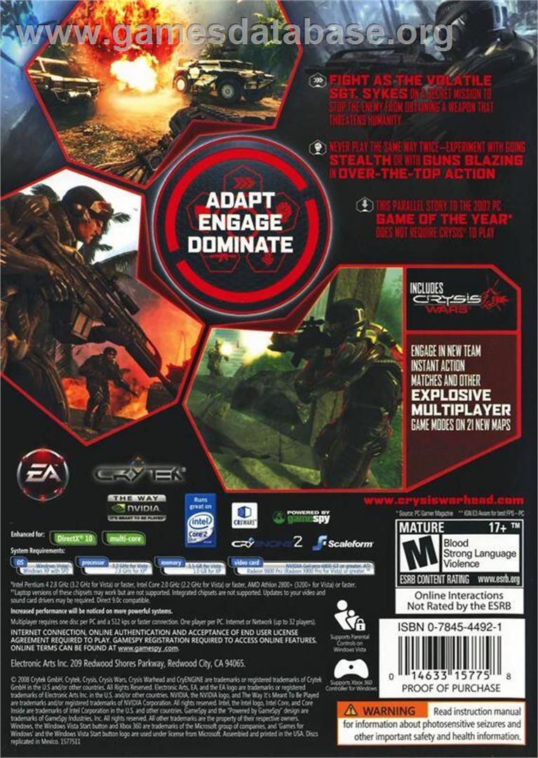 Crysis - Warhead - Microsoft Windows - Artwork - Box Back