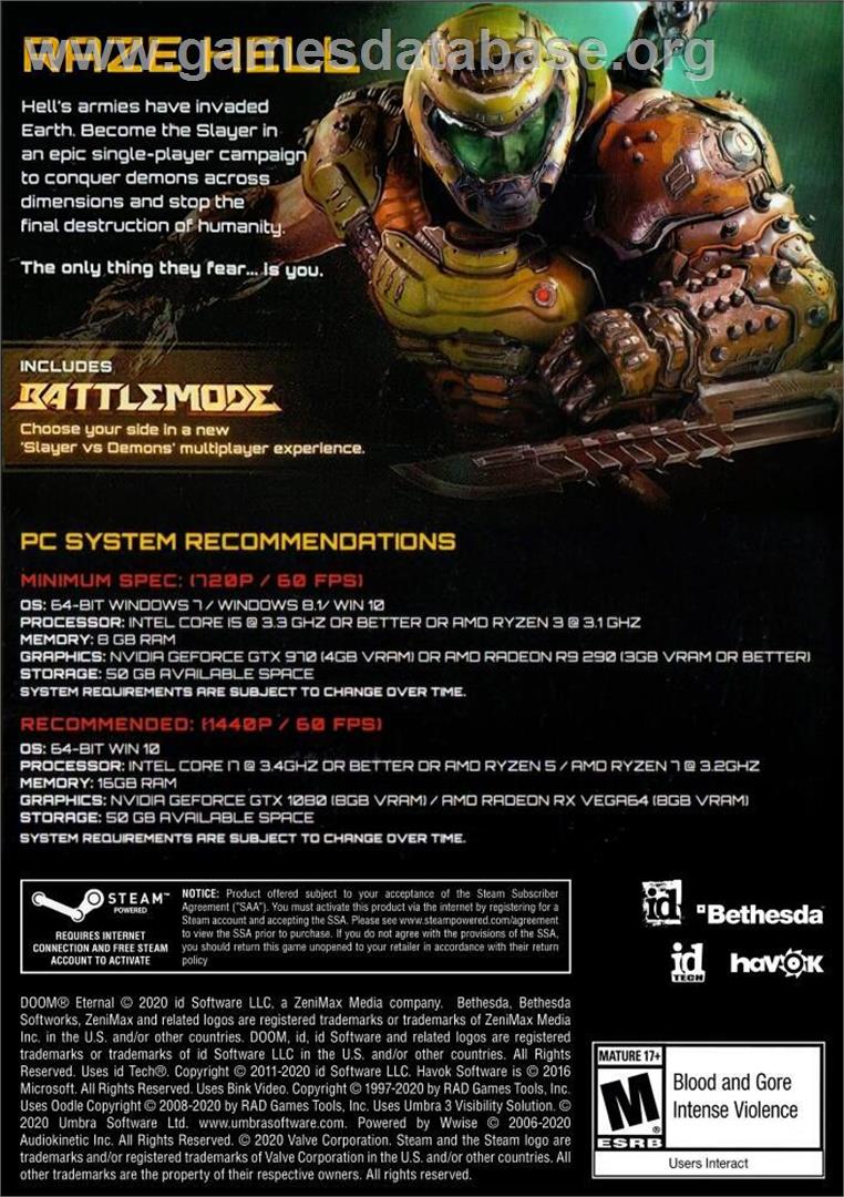 DOOM Eternal - Microsoft Windows - Artwork - Box Back
