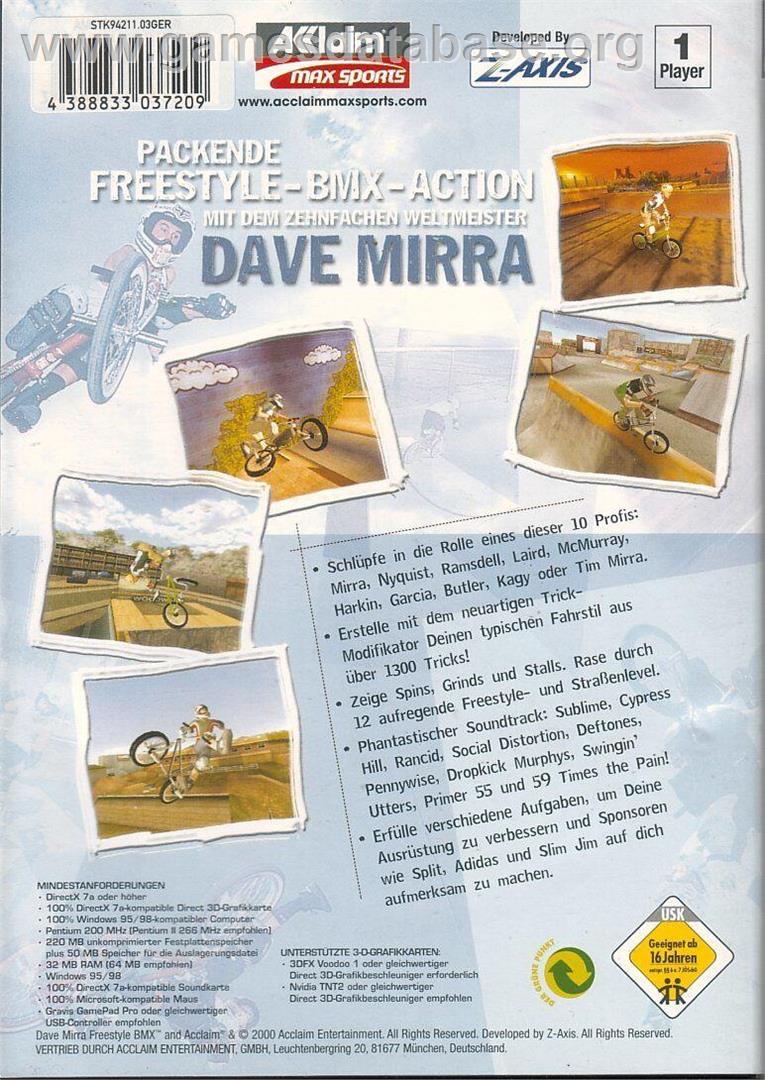 Dave Mirra Freestyle BMX - Microsoft Windows - Artwork - Box Back