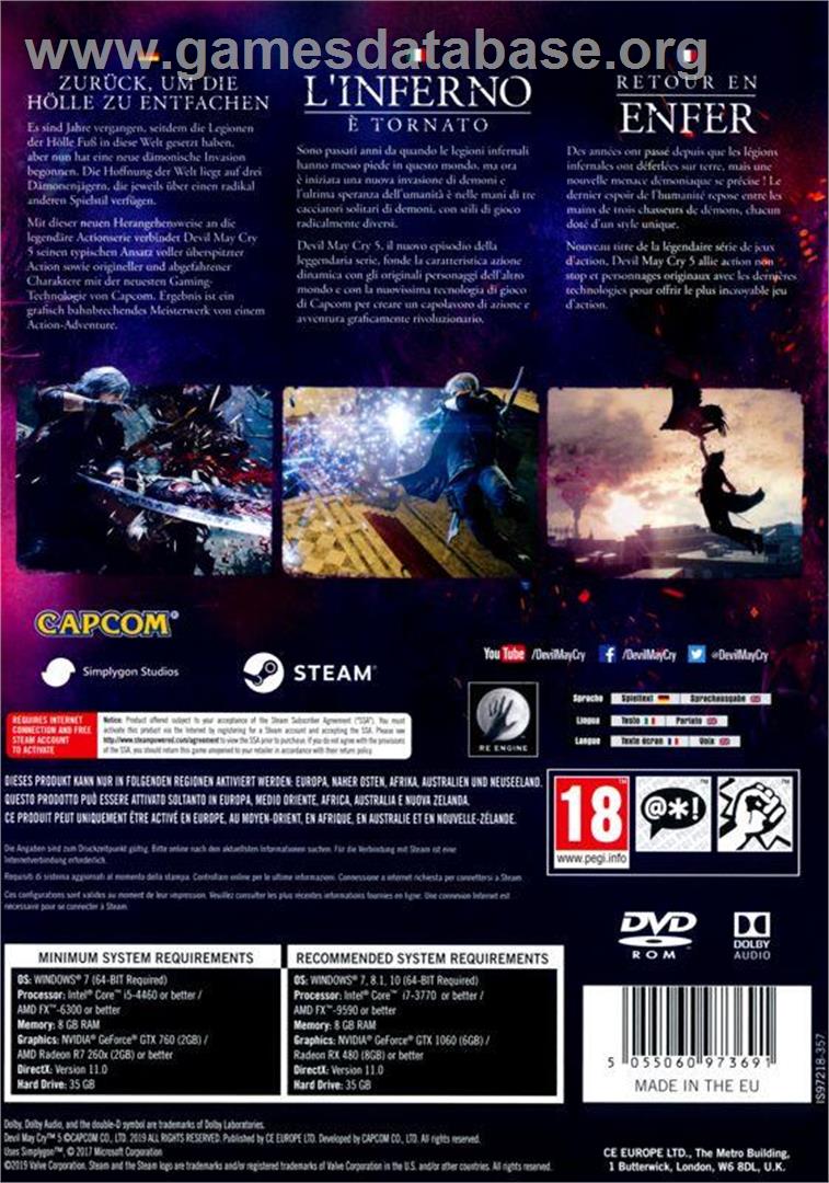 Devil May Cry 5 - Microsoft Windows - Artwork - Box Back