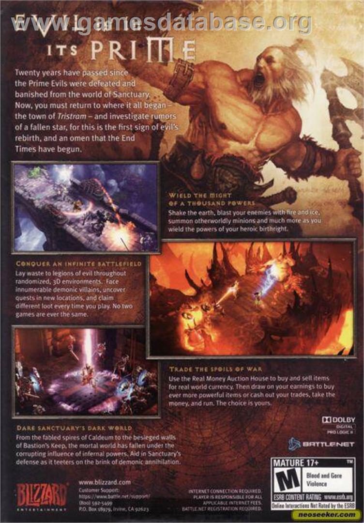 Diablo 3 (Collector's Edition) - Microsoft Windows - Artwork - Box Back
