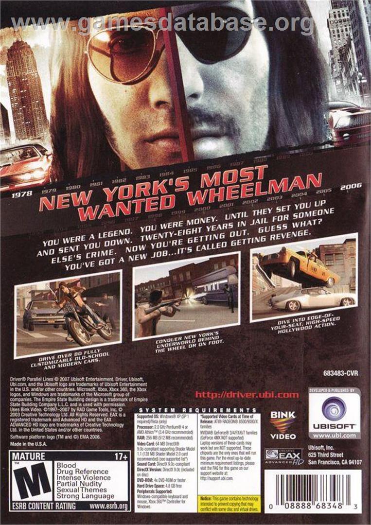 Driver - Parallel Lines - Microsoft Windows - Artwork - Box Back