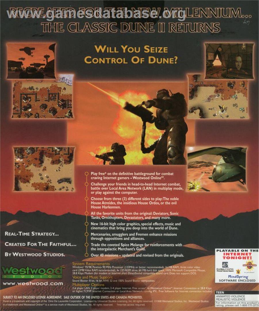 Dune 2000 - Microsoft Windows - Artwork - Box Back