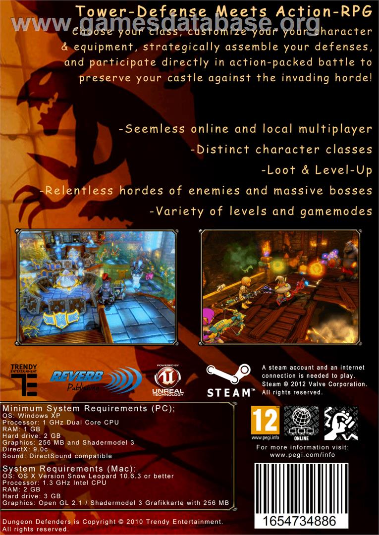 Dungeon Defenders - Microsoft Windows - Artwork - Box Back