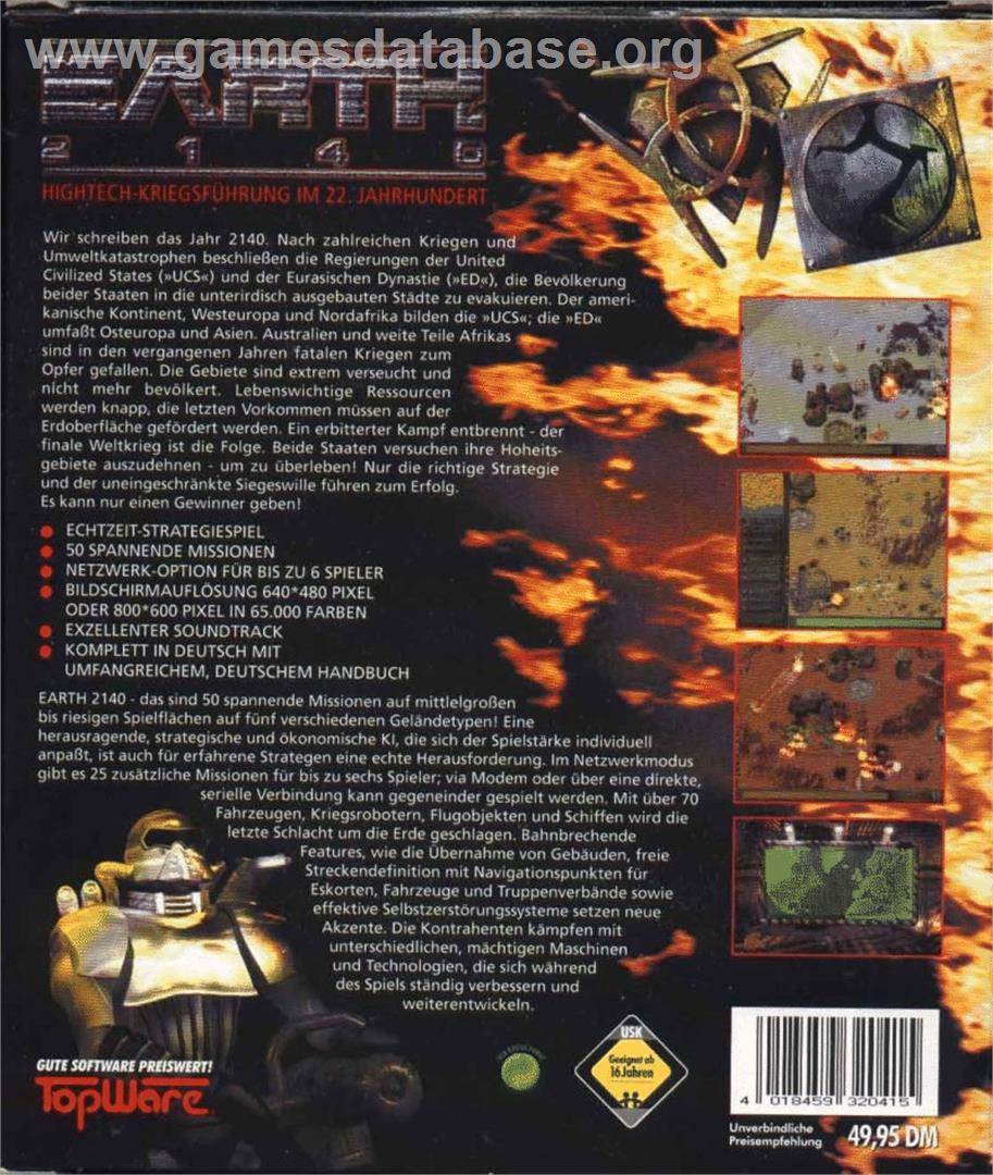 Earth 2140 - Microsoft Windows - Artwork - Box Back