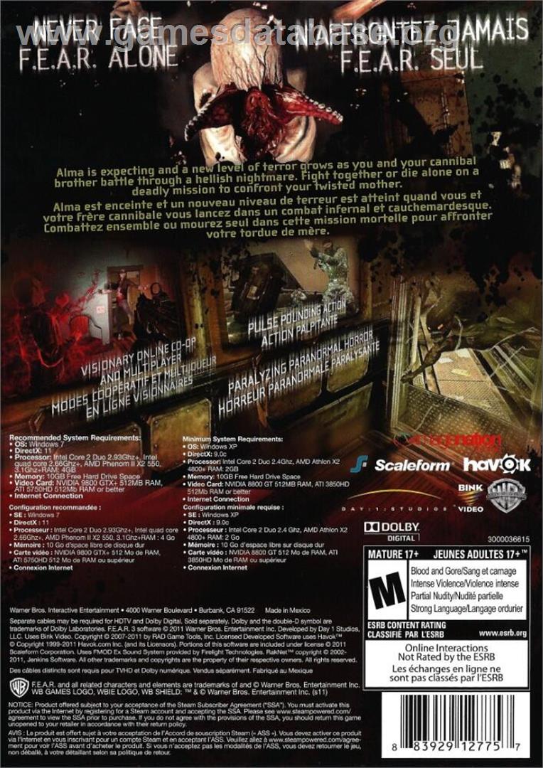 F.3.A.R. - Microsoft Windows - Artwork - Box Back