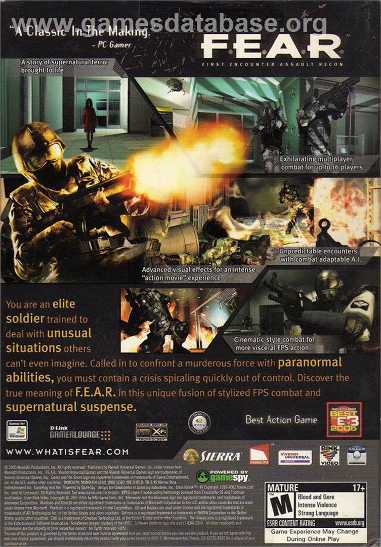 F.E.A.R. - First Encounter Assault Recon - Microsoft Windows - Artwork - Box Back