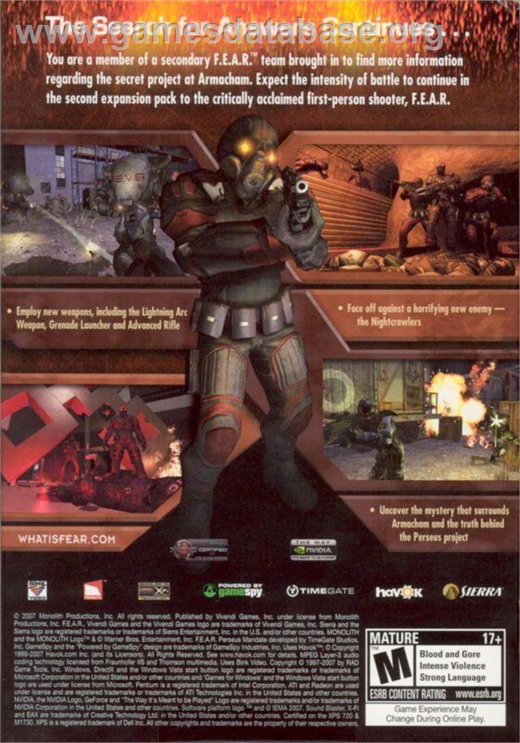 F.E.A.R. - Perseus Mandate - Microsoft Windows - Artwork - Box Back