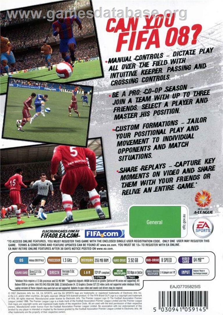 FIFA Soccer 08 - Microsoft Windows - Artwork - Box Back