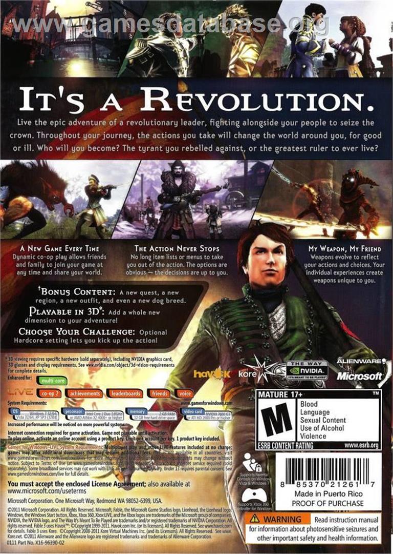Fable III - Microsoft Windows - Artwork - Box Back