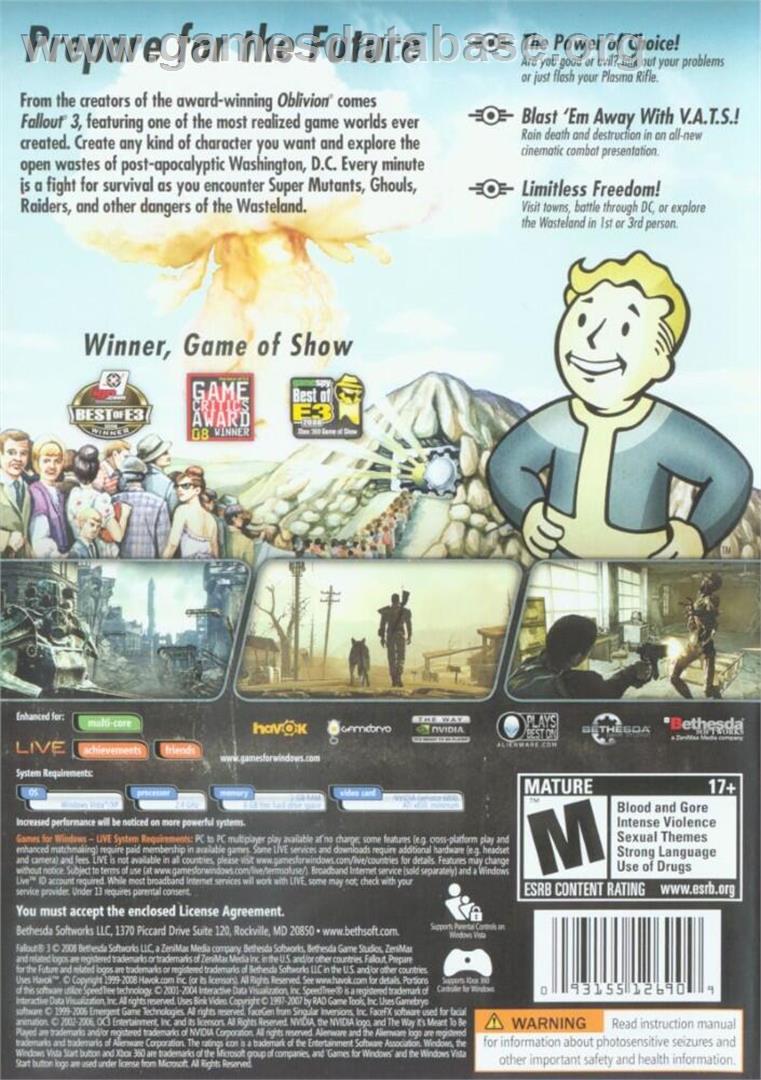 Fallout 3 - Microsoft Windows - Artwork - Box Back