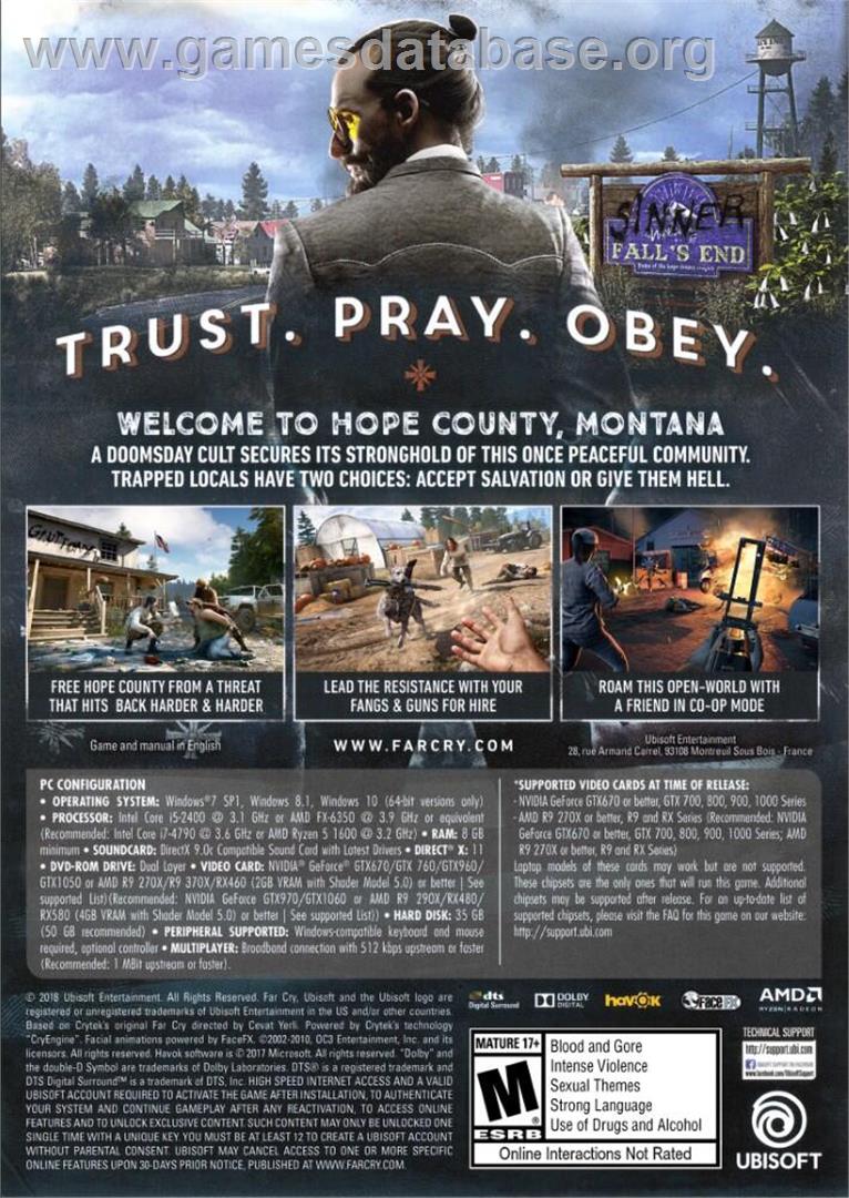 Far Cry 5 - Microsoft Windows - Artwork - Box Back