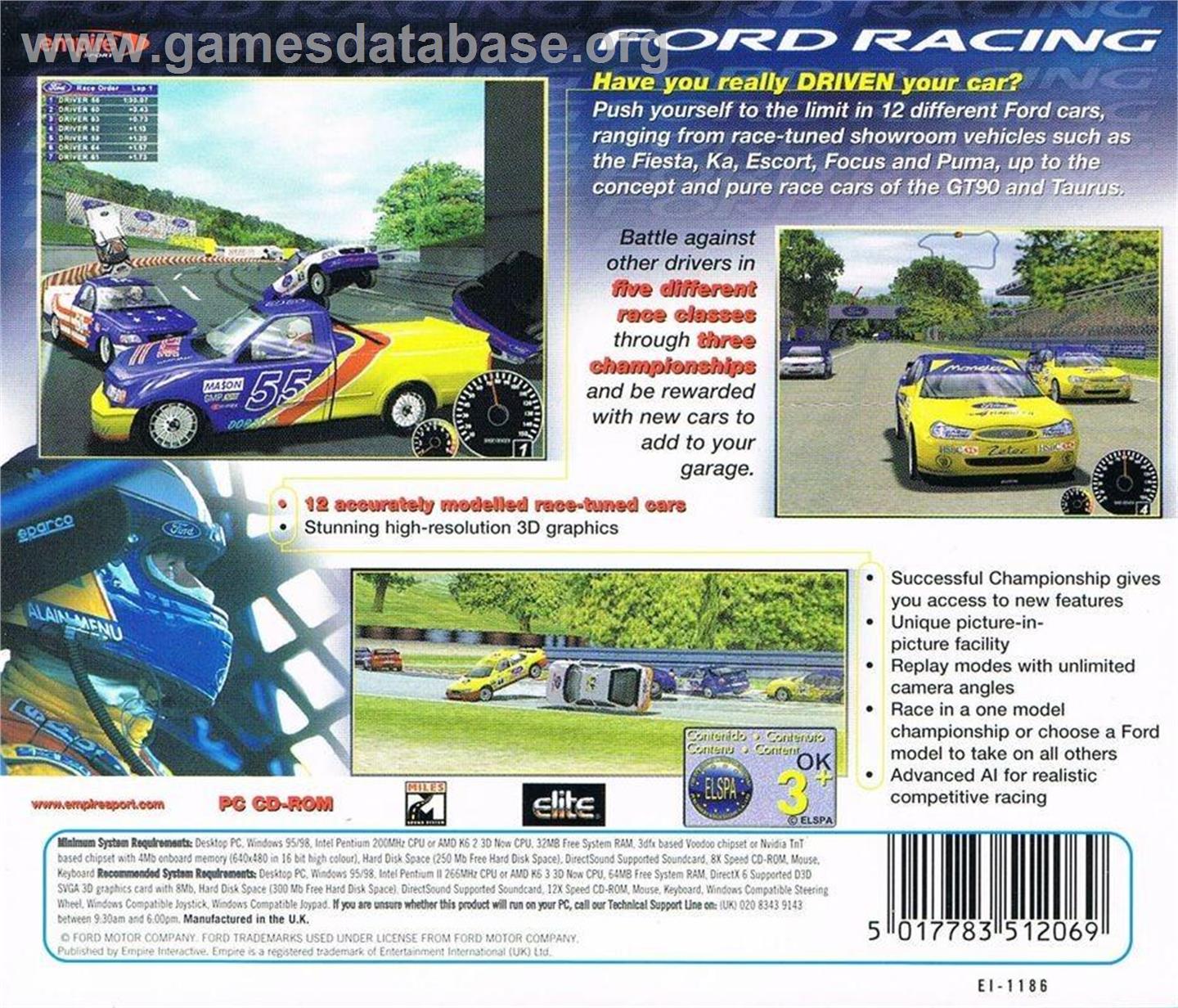Ford Racing - Microsoft Windows - Artwork - Box Back