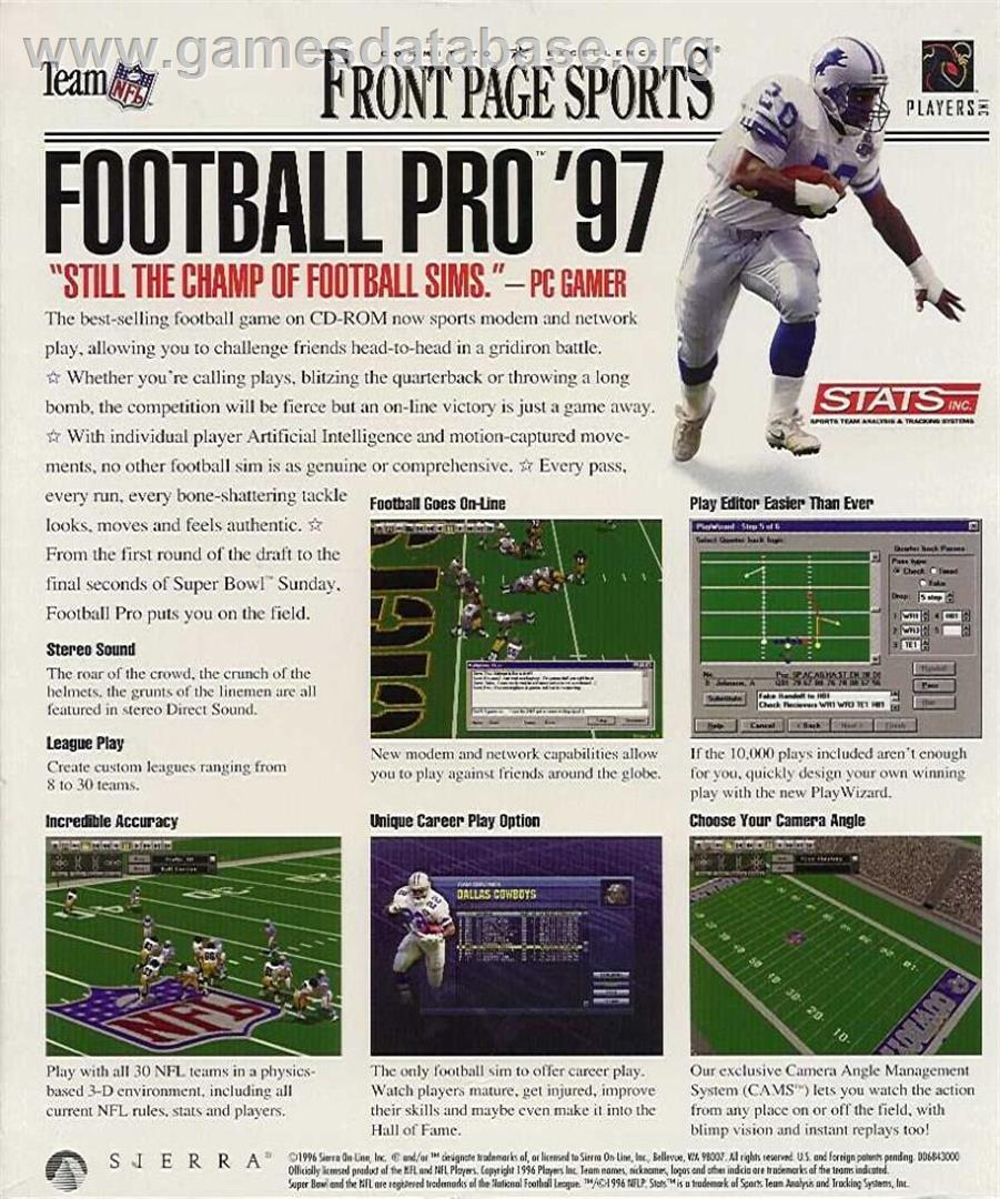 Front Page Sports - Football Pro '97 - Microsoft Windows - Artwork - Box Back