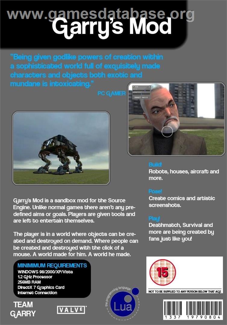 Garry's Mod - Microsoft Windows - Artwork - Box Back