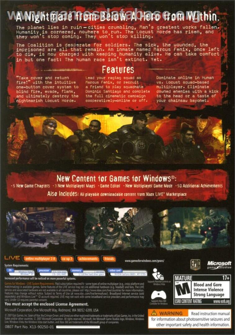 Gears of War - Microsoft Windows - Artwork - Box Back