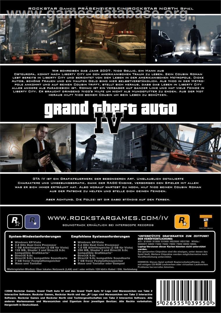 Grand Theft Auto IV - Microsoft Windows - Artwork - Box Back