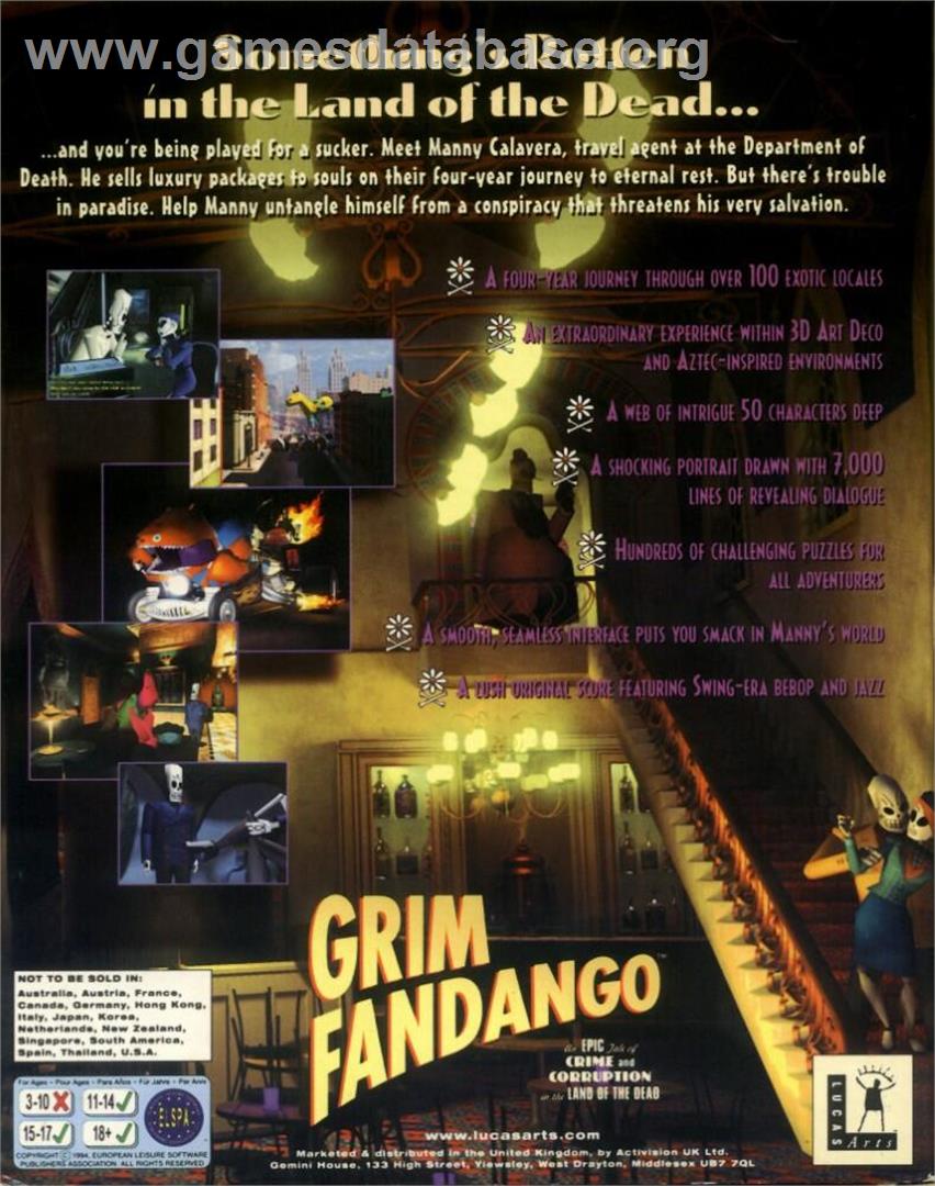 Grim Fandango - Microsoft Windows - Artwork - Box Back