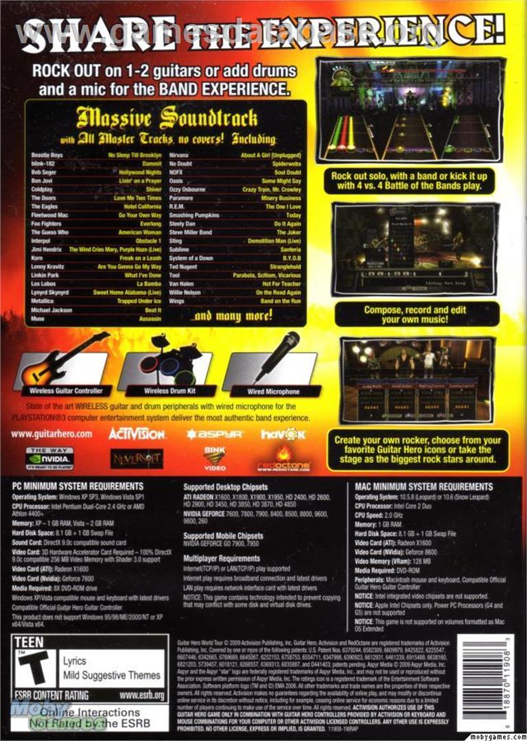 Guitar Hero - World Tour - Microsoft Windows - Artwork - Box Back