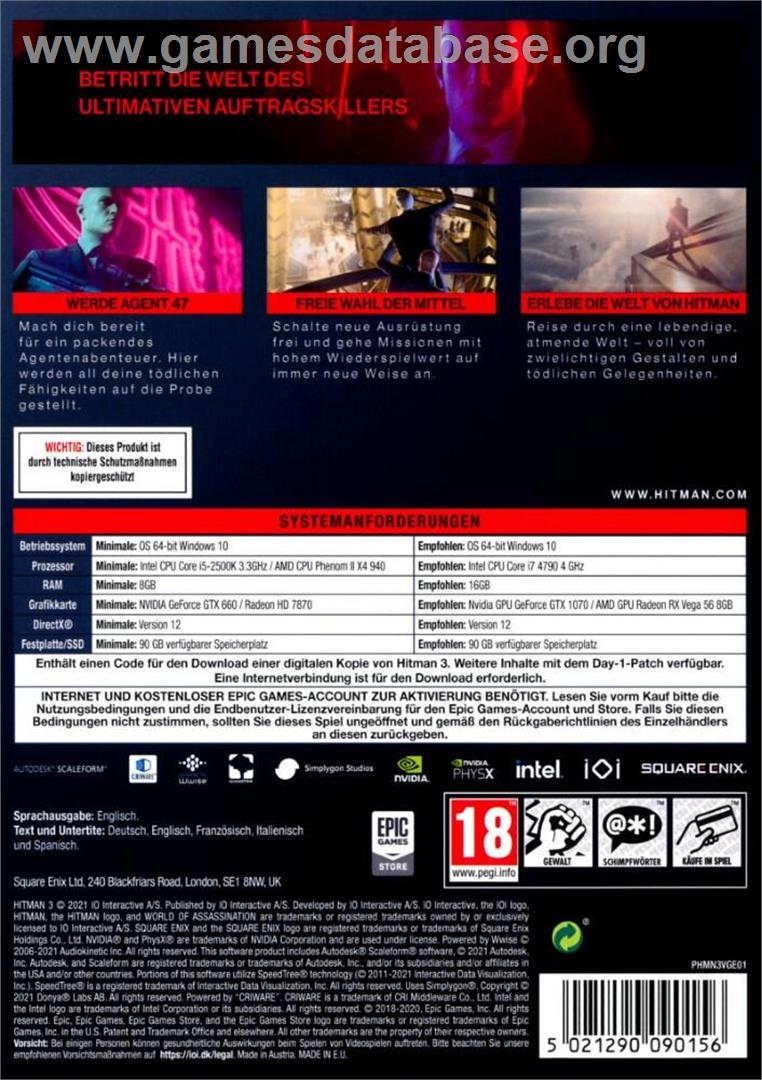 Hitman 3 - Microsoft Windows - Artwork - Box Back