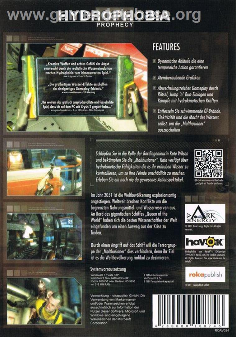 Hydrophobia - Prophecy - Microsoft Windows - Artwork - Box Back