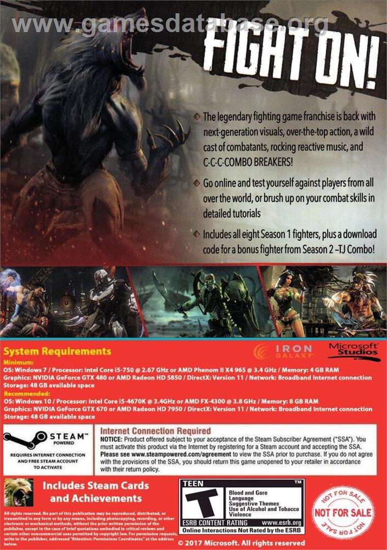 Killer Instinct - Microsoft Windows - Artwork - Box Back