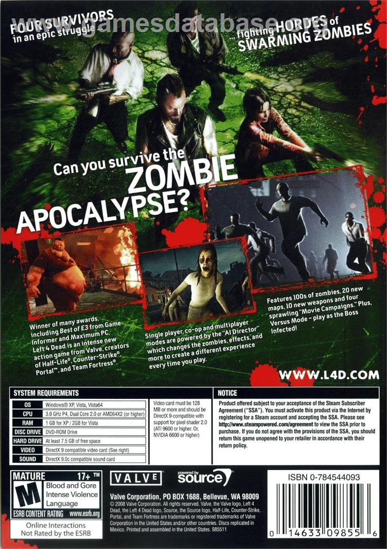 Left 4 Dead - Microsoft Windows - Artwork - Box Back
