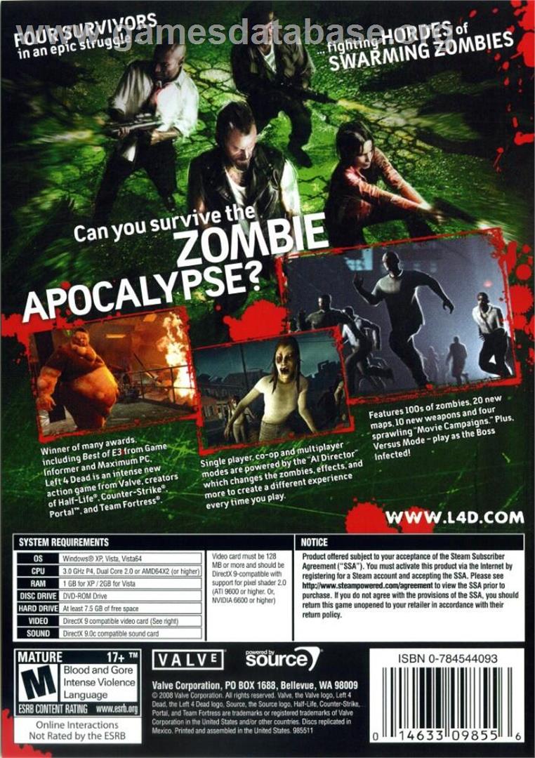 Left 4 Dead (Kollekzionnoe izdanie) - Microsoft Windows - Artwork - Box Back
