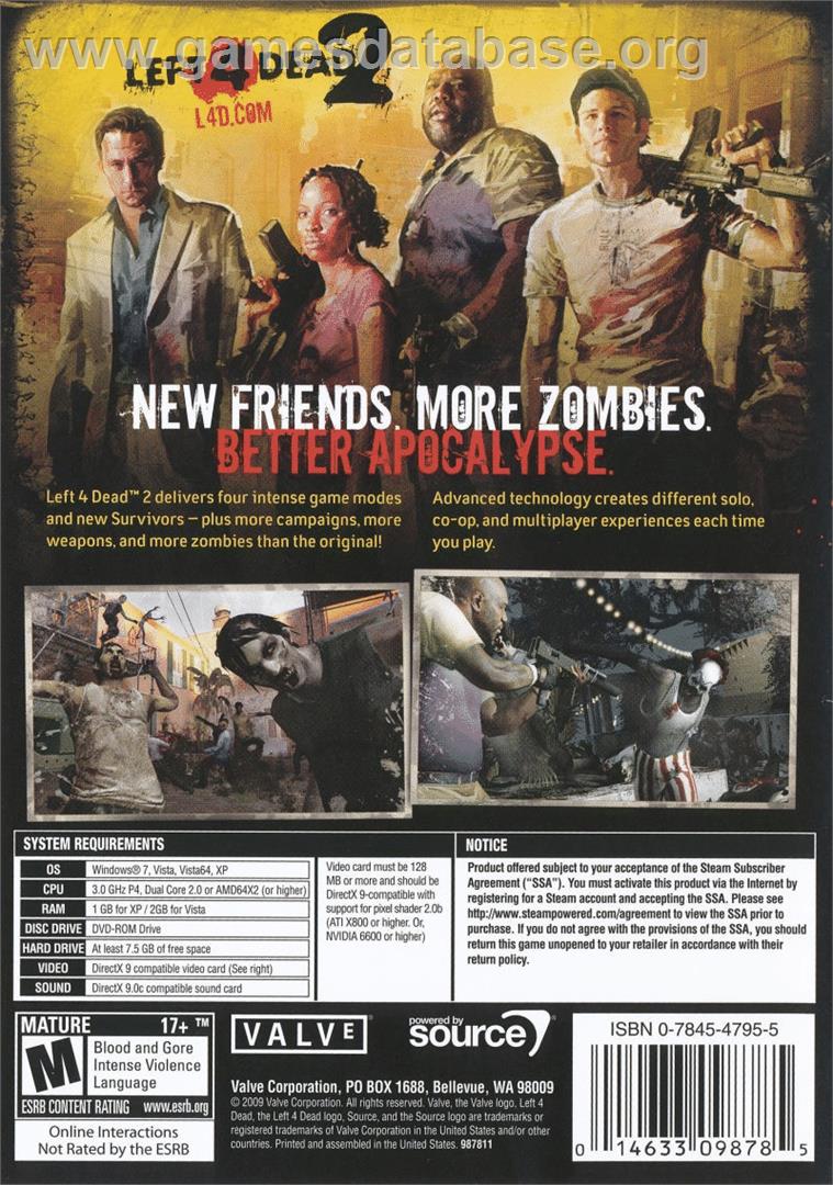 Left 4 Dead 2 - Microsoft Windows - Artwork - Box Back