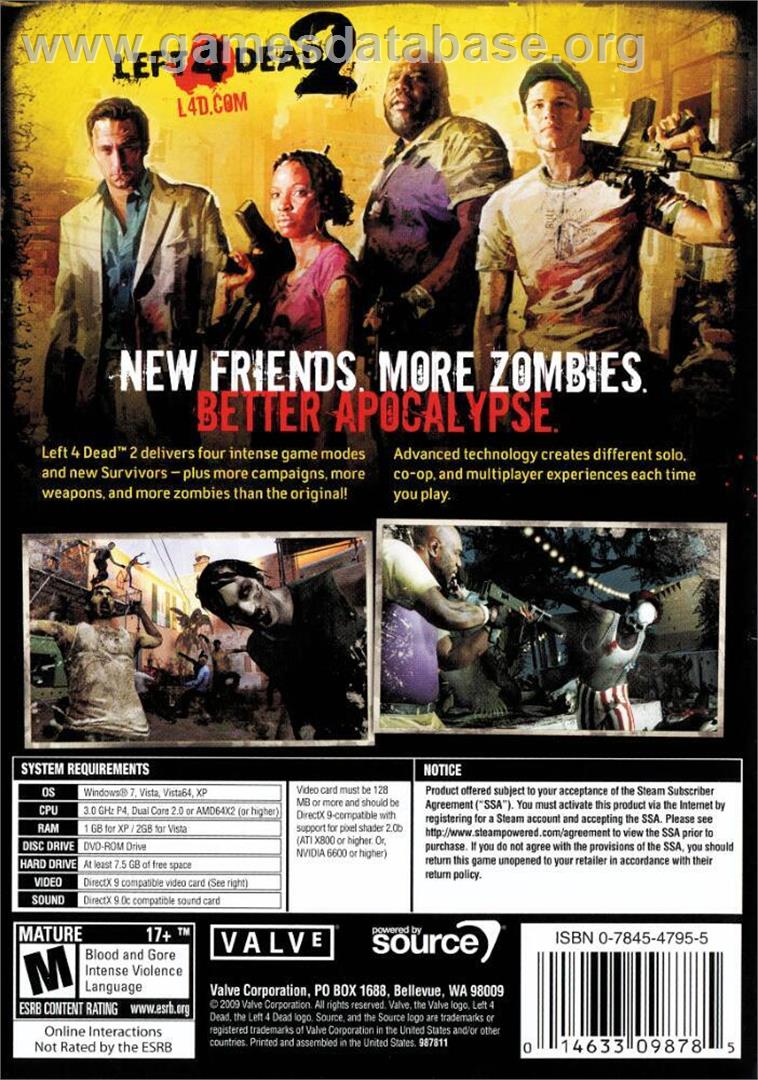 Left 4 Dead 2 - Microsoft Windows - Artwork - Box Back
