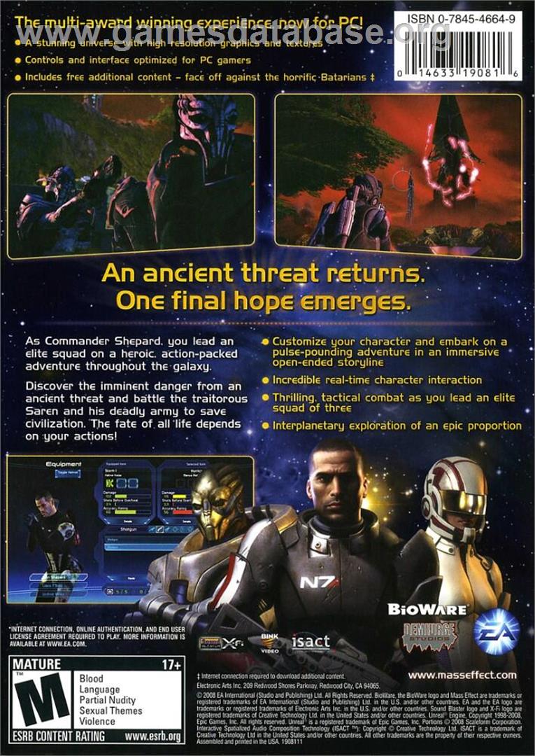 Mass Effect - Microsoft Windows - Artwork - Box Back