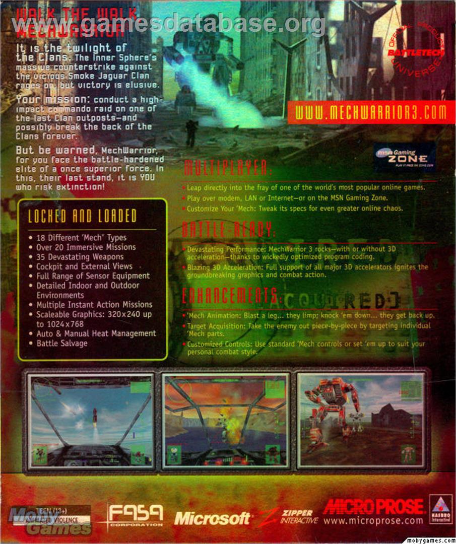 MechWarrior 3 - Microsoft Windows - Artwork - Box Back