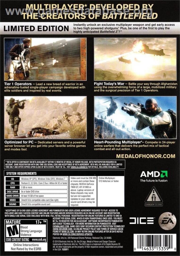 Medal of Honor - Microsoft Windows - Artwork - Box Back