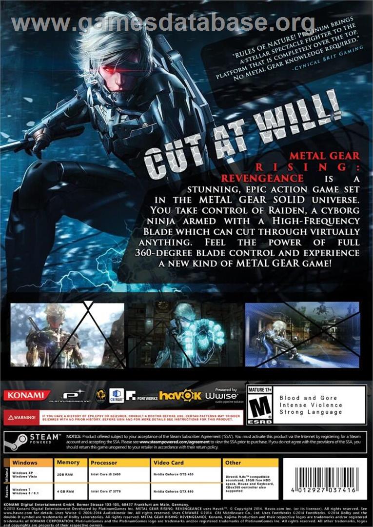 Metal Gear Rising - Revengeance - Microsoft Windows - Artwork - Box Back