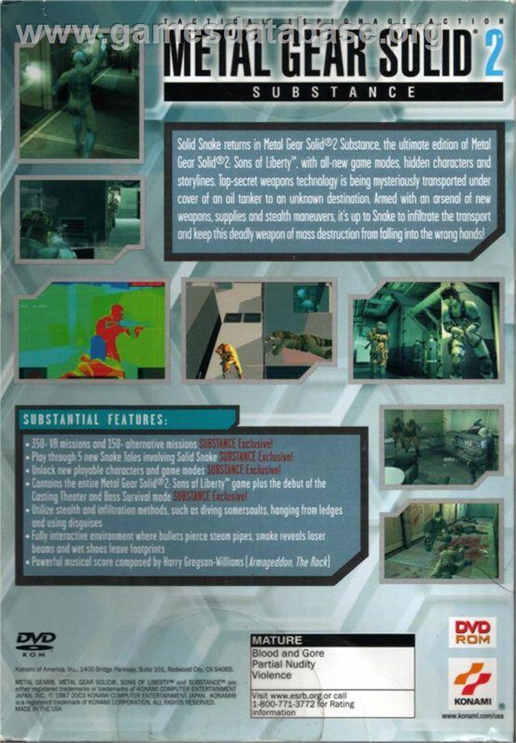 Metal Gear Solid 2 - Substance - Microsoft Windows - Artwork - Box Back