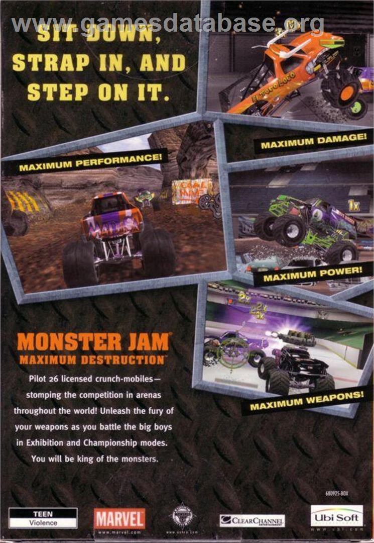 Monster Jam - Maximum Destruction - Microsoft Windows - Artwork - Box Back