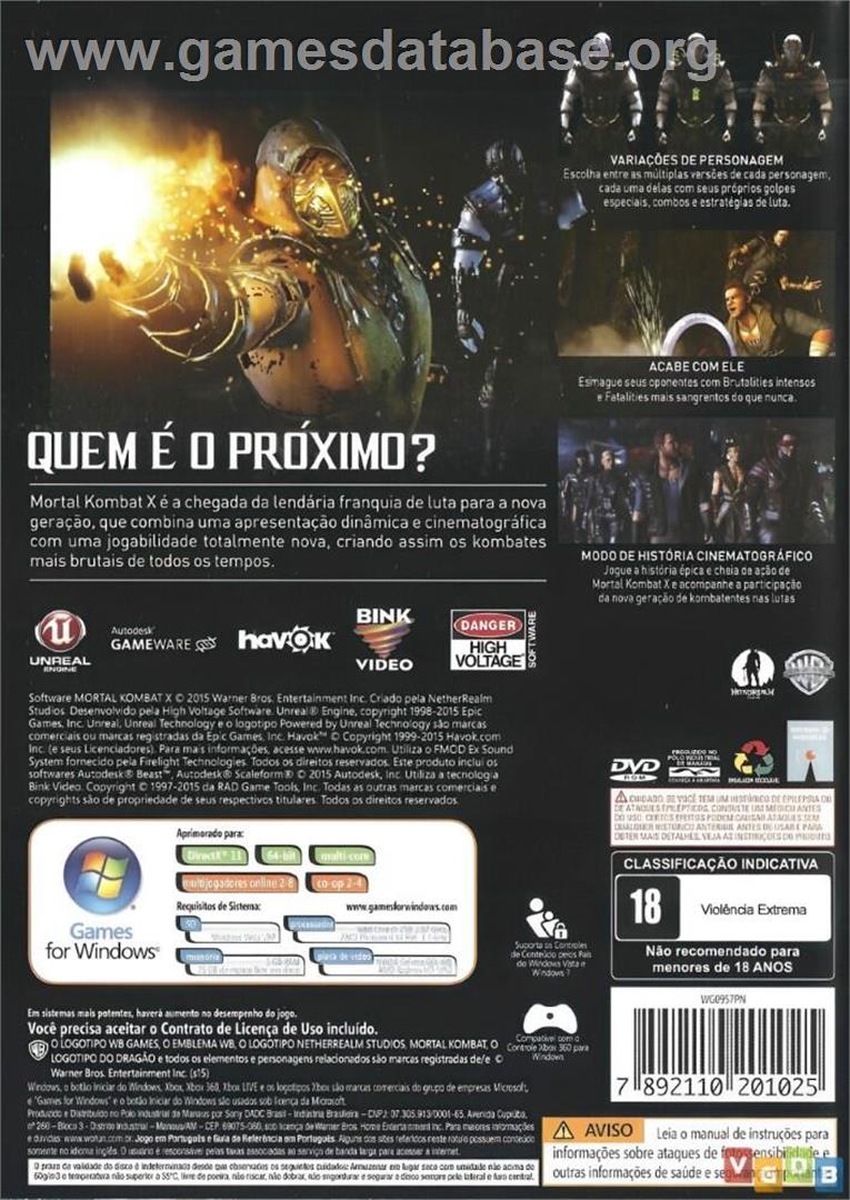 Mortal Kombat X - Microsoft Windows - Artwork - Box Back