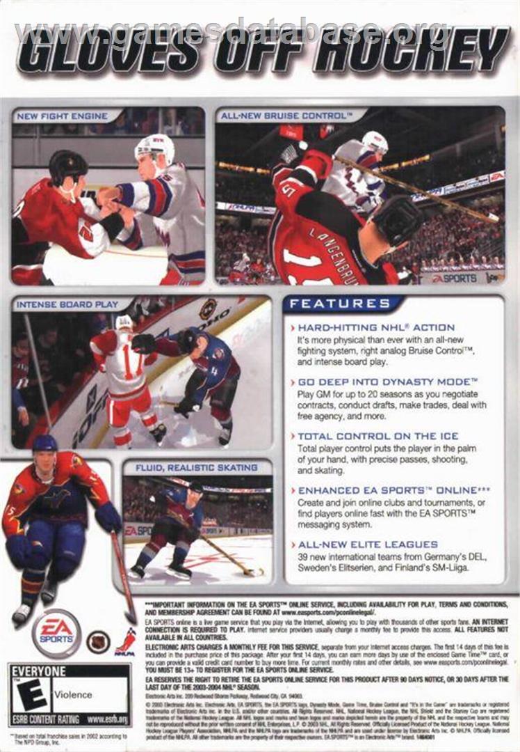 NHL 2004 - Microsoft Windows - Artwork - Box Back