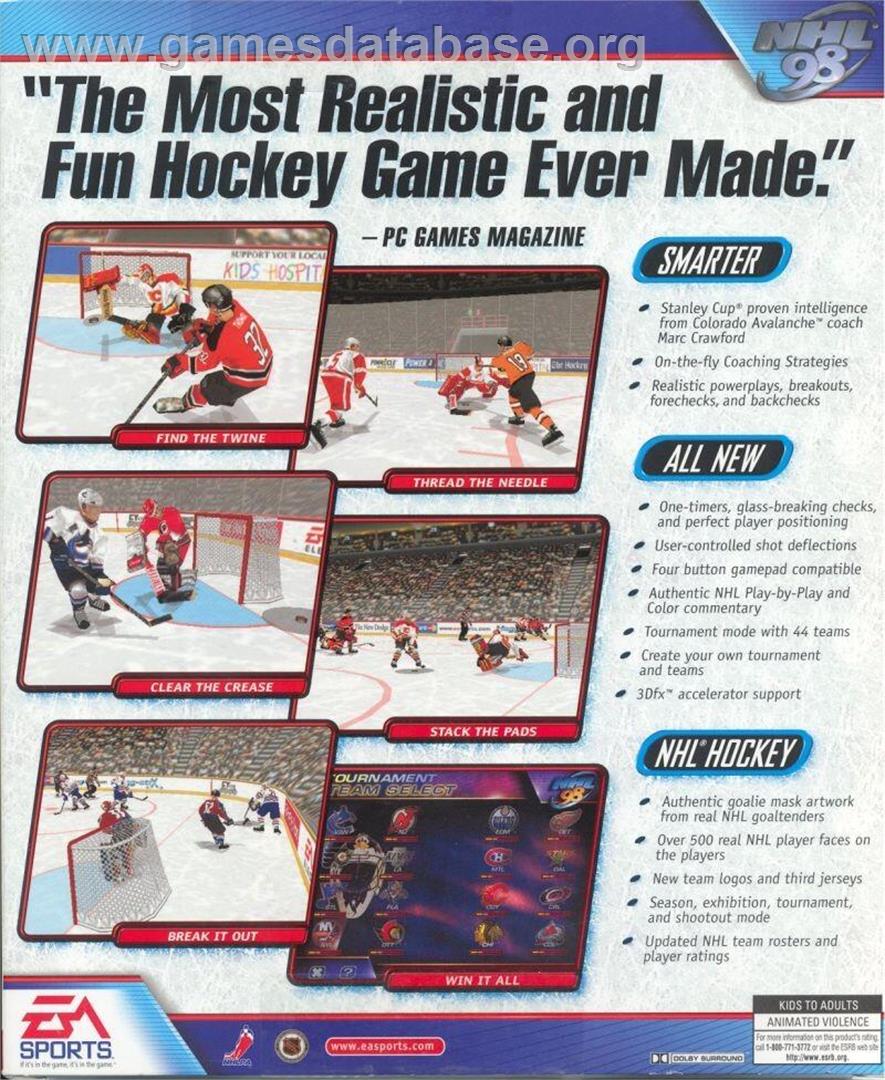 NHL 98 - Microsoft Windows - Artwork - Box Back