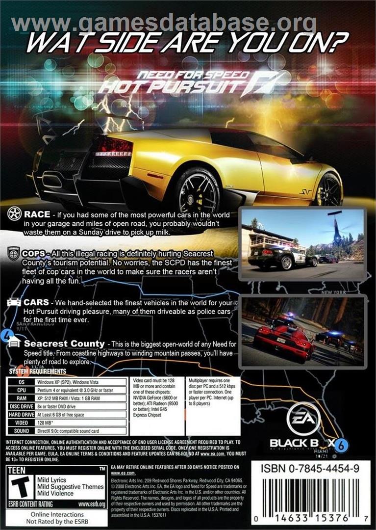 Need for Speed - Hot Pursuit (Limited Edition) - Microsoft Windows - Artwork - Box Back