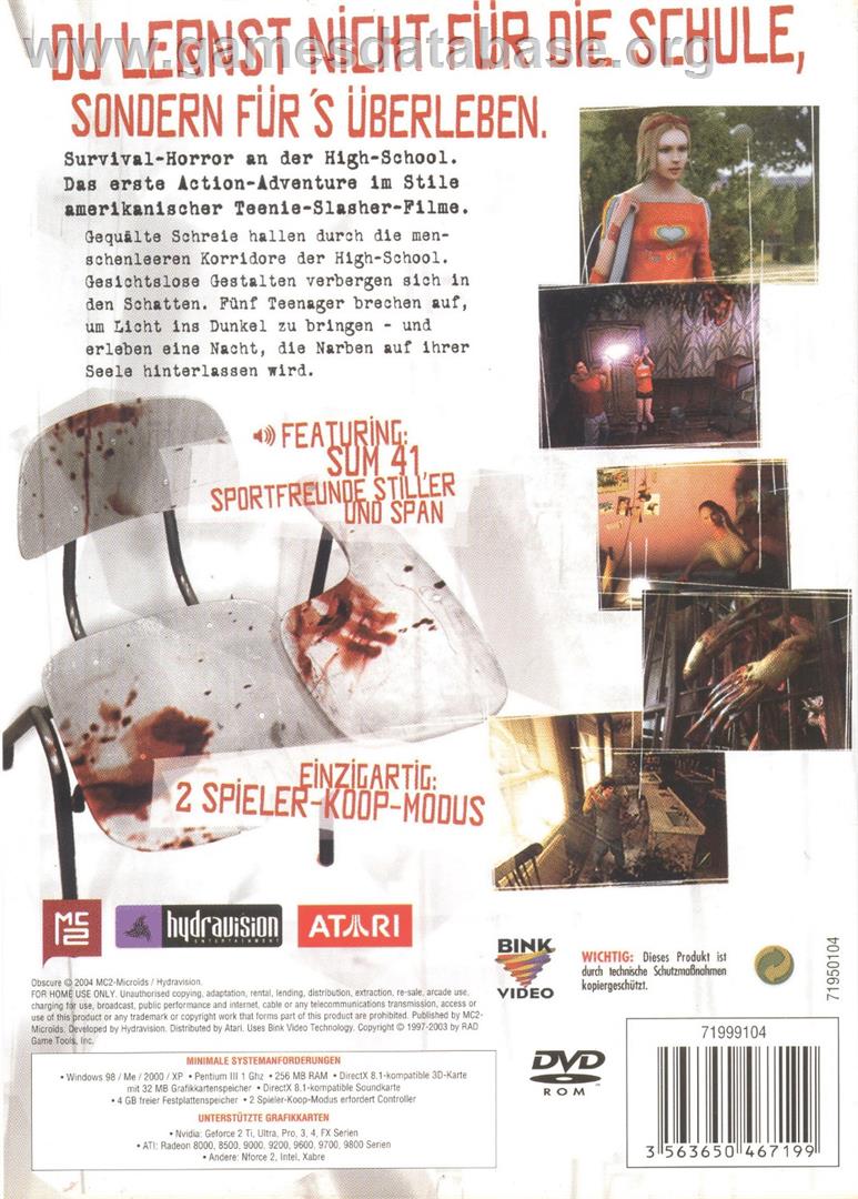 ObsCure - Microsoft Windows - Artwork - Box Back