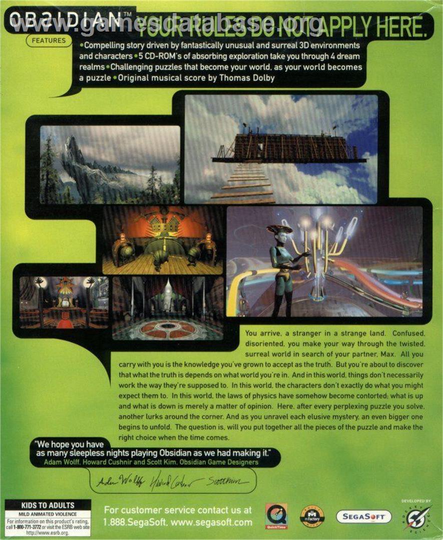 Obsidian - Microsoft Windows - Artwork - Box Back